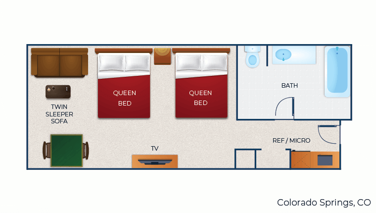 The floorplan for the Deluxe Queen Suite